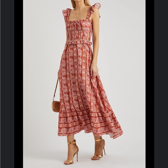 LUG VON SIGA Helena Printed Linen-blend Maxi Dress in Brick Red - Sz 10 / 42 - Picture 4 of 16